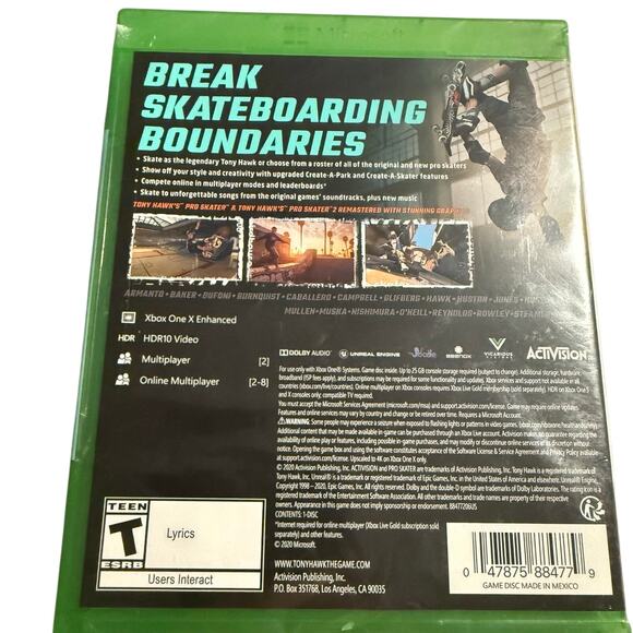 XBox One Tony Hawk's Pro Skater 1 & 2, New In Package - Picture 2 of 2